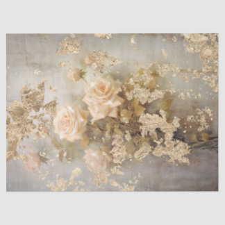 Baroque gold ornaments blush French roses Tissue Paper