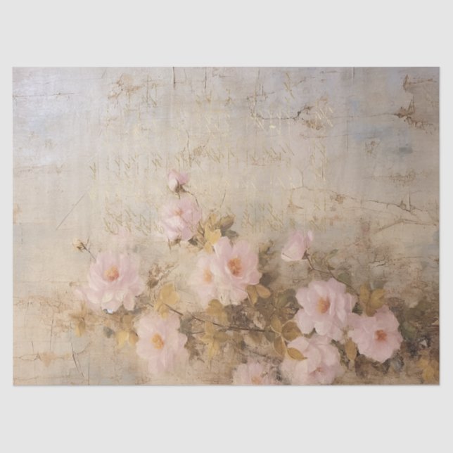 Baroque gold ornaments blush French roses Tissue Paper (Front)