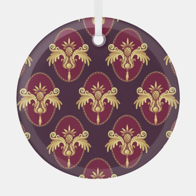 Baroque Gold Sconce Magenta Pattern Glass Ornament (Front)