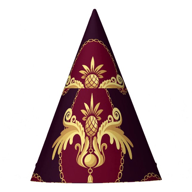 Baroque Gold Sconce Magenta Pattern Party Hat (Front)