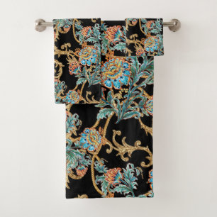 Baroque Golden Floral Elegant  Bath Towel Set