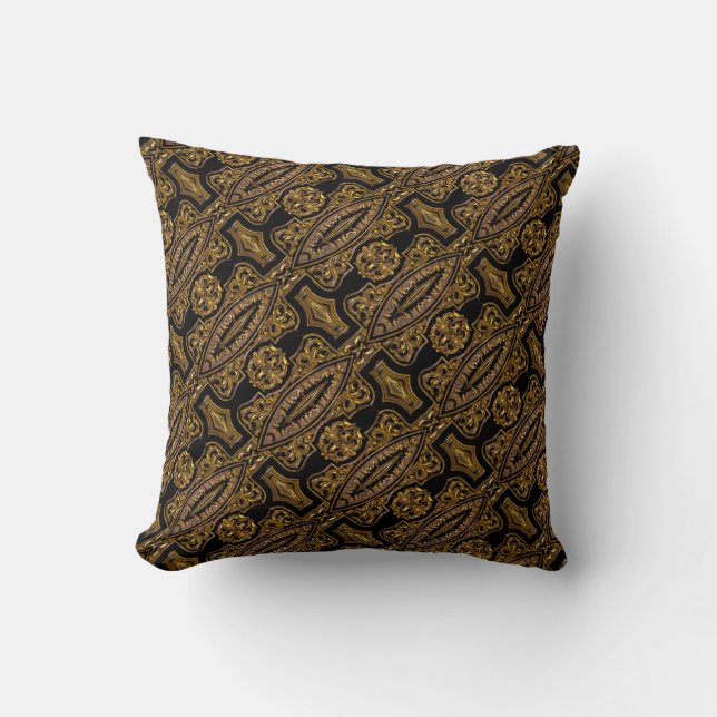 Baroque Golden Ornamental Pattern Throw Pillow (Front)