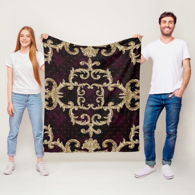 Baroque golden pattern fleece blanket (In Situ)