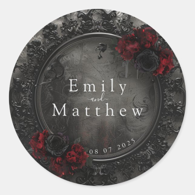 Baroque Gothic Peonies Classic Round Sticker (Front)