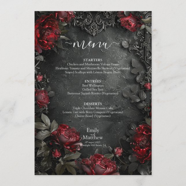 Baroque Gothic Peonies Menu (Front)