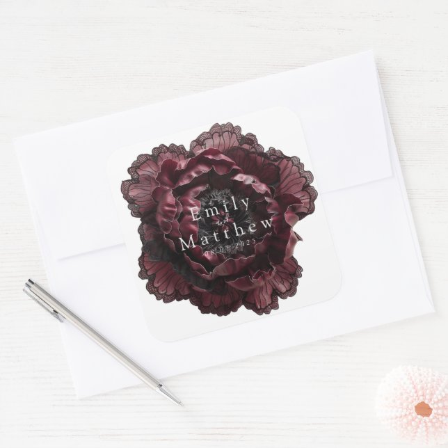 Baroque Gothic Peonies Wedding Square Sticker (Envelope)