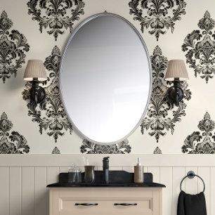 Baroque Grandeur - Black and Ivory - Traditional  Wallpaper