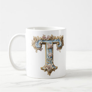 Baroque Initial 'T' Mug for a Coffee Princess