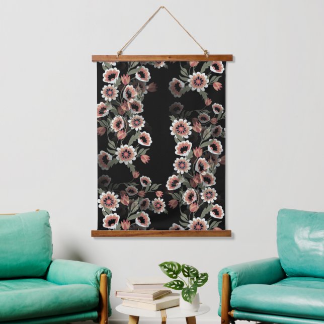 Baroque-Inspired Botanical Soft Pinks and Greens Hanging Tapestry (Living Room)