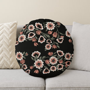 Baroque-Inspired Botanical Soft Pinks and Greens Round Pillow