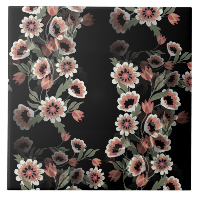 Baroque-Inspired Botanical Soft Pinks and Greens Tile (Front)