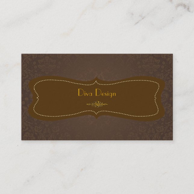 Baroque lace damask /faux gold/chestnut brown business card (Front)