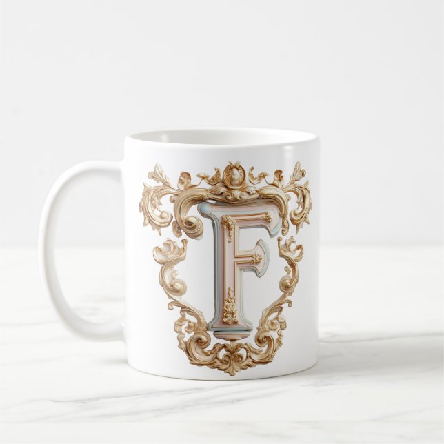 Baroque Letter 'F' Mug for a Coffee Princess (Left)