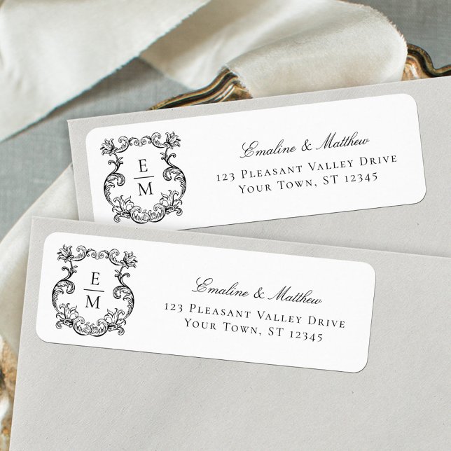 Baroque Monogram Crest Wedding Return Address (Creator Uploaded)