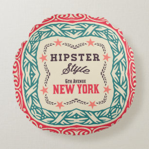 Baroque ornaments and floral details, Hipster card Round Pillow
