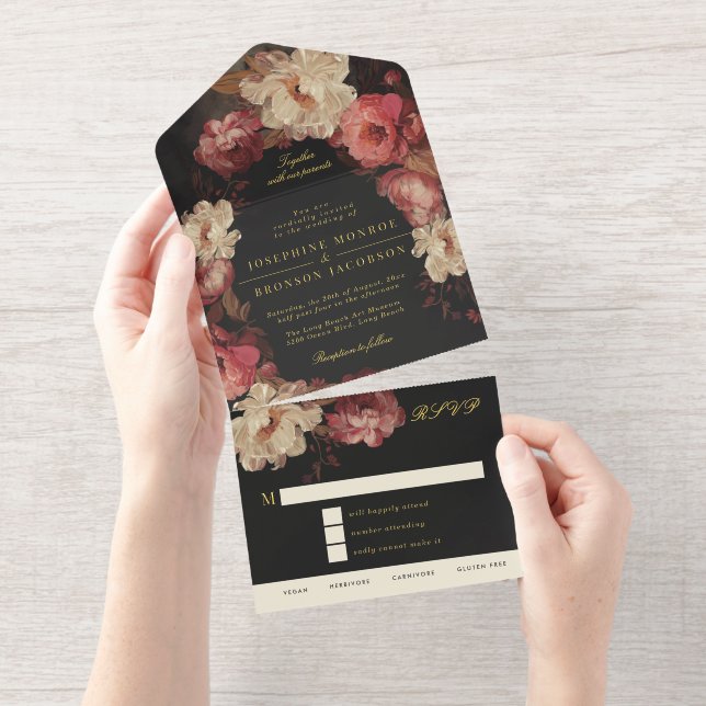 Baroque Painted Floral Wedding Foil All In One Invitation (Tearaway)