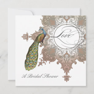 Baroque Peacock Bridal Shower Invite - Mocha Tan