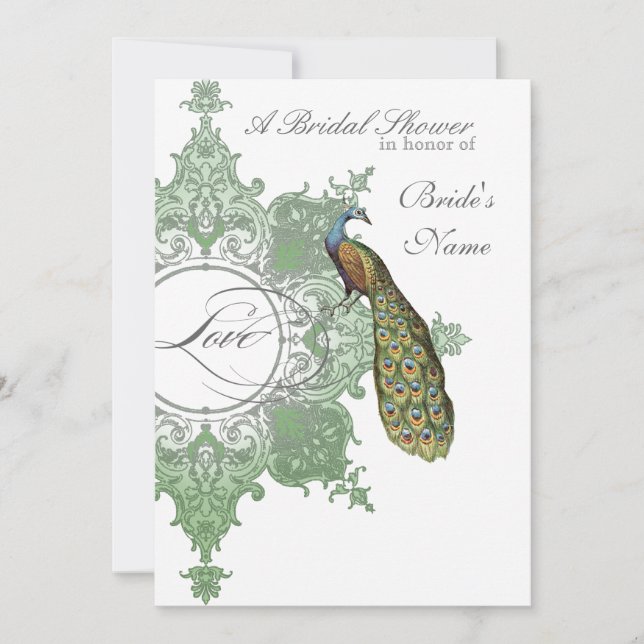 Baroque Peacock Bridal Shower Invite - Spring Gree (Front)