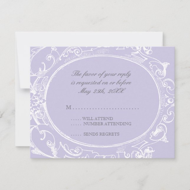 Baroque Peacock RSVP Response Card - Lavender (Front)