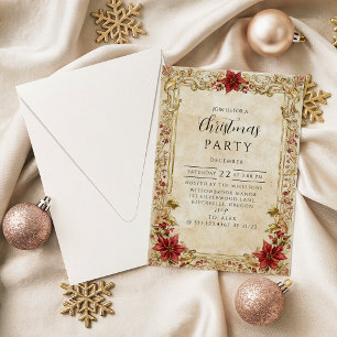 Baroque Poinsettia Elegance Christmas Invitation