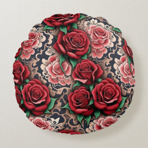 baroque red roses round pillow
