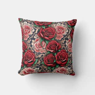 baroque red roses throw pillow