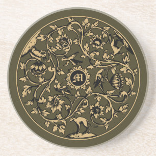 Baroque Rococo Birds Animals Floral Monogram Print Coaster