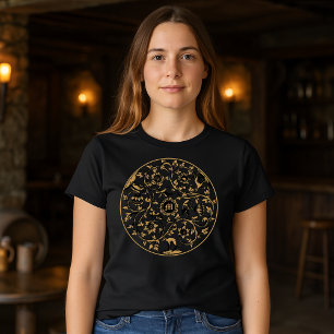 Baroque Rococo Birds Animals Floral Monogram Print T-Shirt