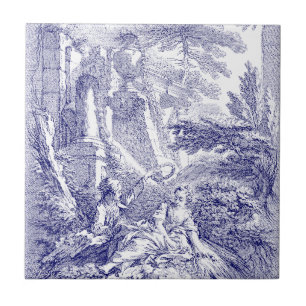 Baroque Rococo Boucher Pastoral Blue & White Tile