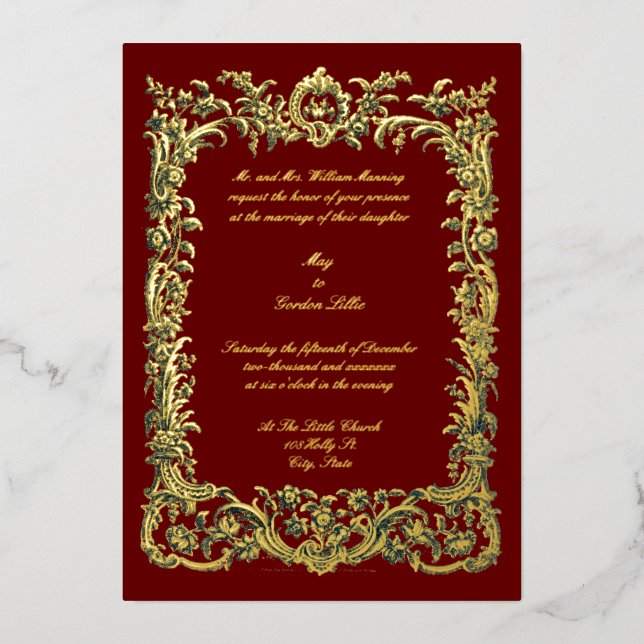 Baroque Rococo Floral Border With Two Hearts (Front)