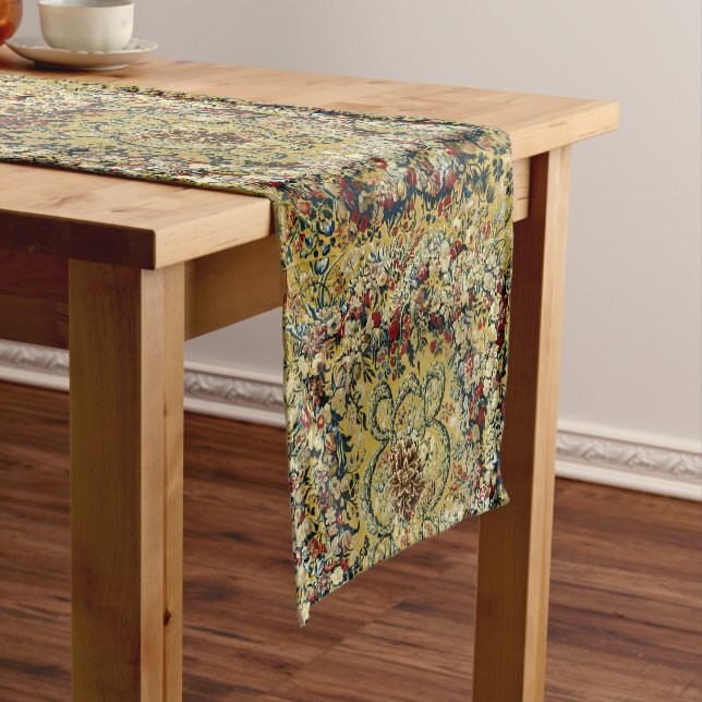 Baroque Rococo Flower Garland Tapestry Print Short Table Runner (In Situ)