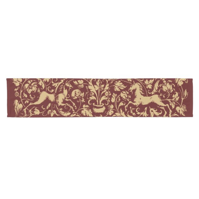 Baroque Rococo Unicorns In Foliage Ornament Short Table Runner (Horizontal)