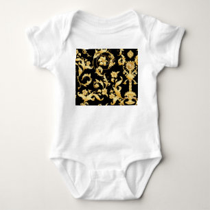 Baroque Rococo, Victorian Floral Pattern. Baby Bodysuit
