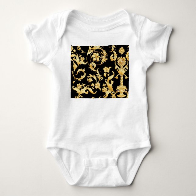 Baroque Rococo, Victorian Floral Pattern. Baby Bodysuit (Front)
