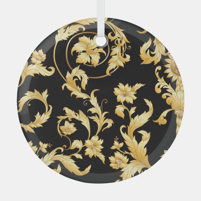 Baroque Rococo, Victorian Floral Pattern. Glass Ornament (Front)