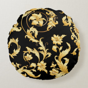 Baroque Rococo, Victorian Floral Pattern. Round Pillow