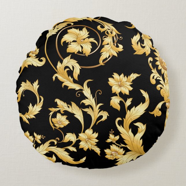Baroque Rococo, Victorian Floral Pattern. Round Pillow (Front)