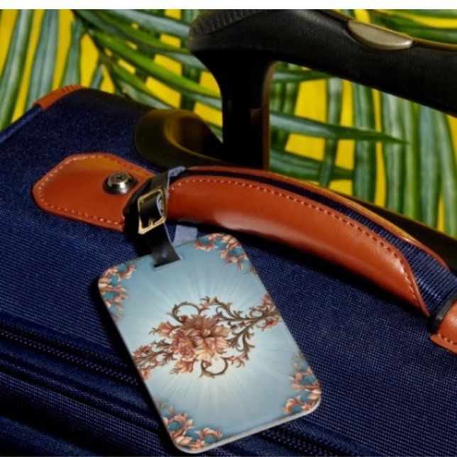Baroque Rose Luggage Tag ( Luggage tag single-sided w Card Slot, weatherproof, leather strap included. )
