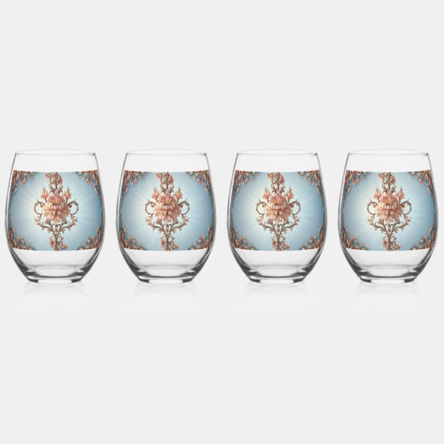 Baroque Rose    Stemless Wine Glass (Front)