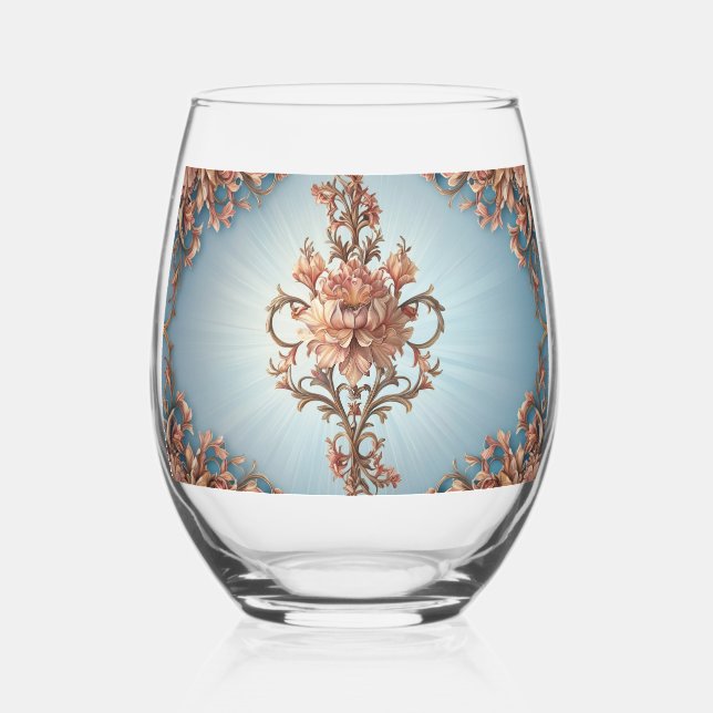 Baroque Rose   Stemless Wine Glass (Front)