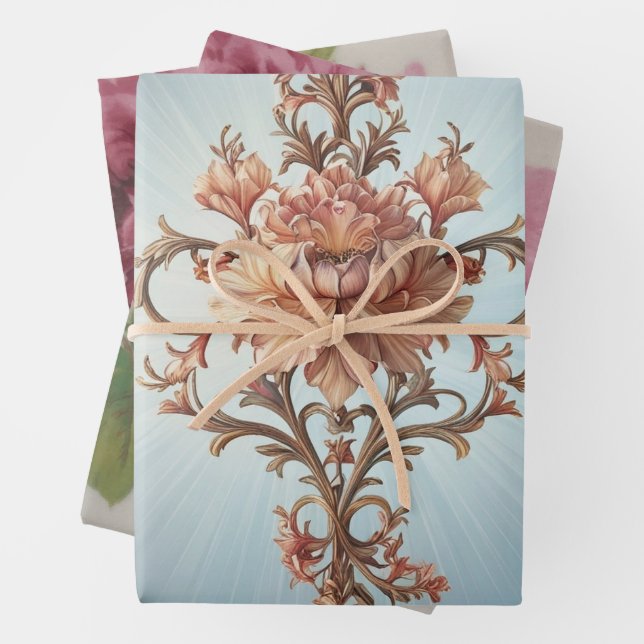 Baroque Rose  Wrapping Paper Flat Sheet Set of 3 (In situ)