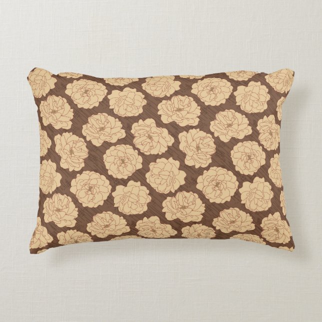 Baroque Roses on walnut brown - seamless pattern.  Accent Pillow (Front)