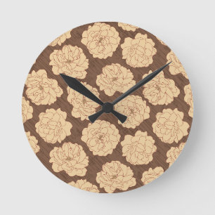 Baroque Roses on walnut brown - seamless pattern.  Round Clock