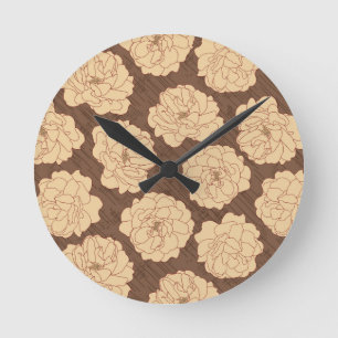 Baroque Roses on walnut brown - seamless pattern. Round Clock