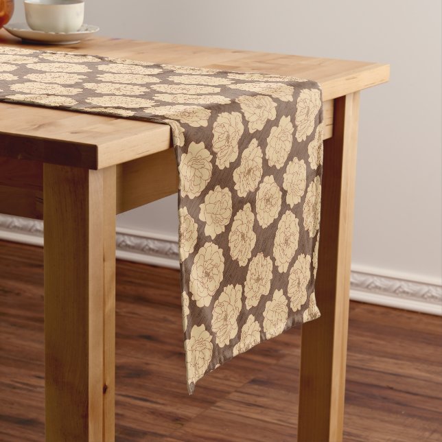 Baroque Roses on walnut brown - seamless pattern.  Short Table Runner (In Situ)