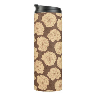 Baroque Roses on walnut brown - seamless pattern.  Thermal Tumbler
