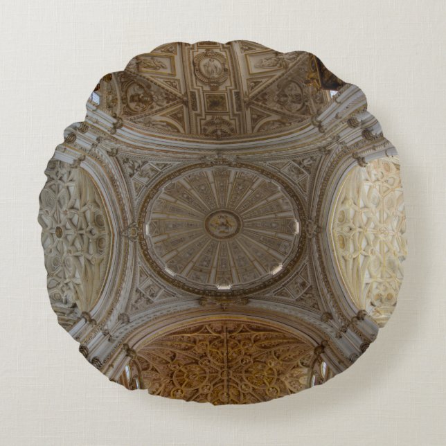 Baroque Round Pillow in Gold and Creme (Front)
