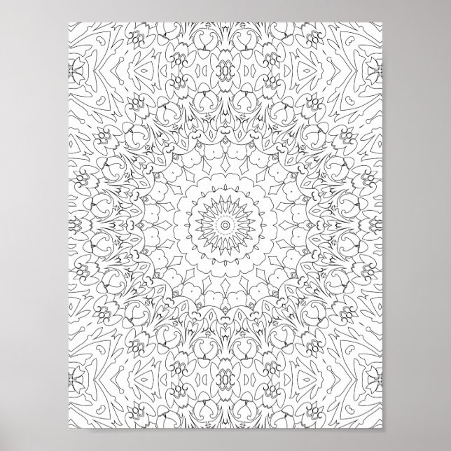 Baroque Scroll work Colouring Page Pattern Artwork Poster (Front)