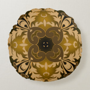 Baroque seamless pattern. Vintage ornate glowing f Round Pillow