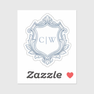 Baroque Shield Crest Dusty Blue Wedding Monogram 